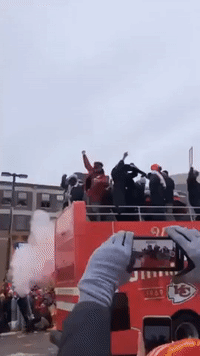 Patrick Mahomes Parties on Bus During Kansas City Chiefs Super Bowl Parade