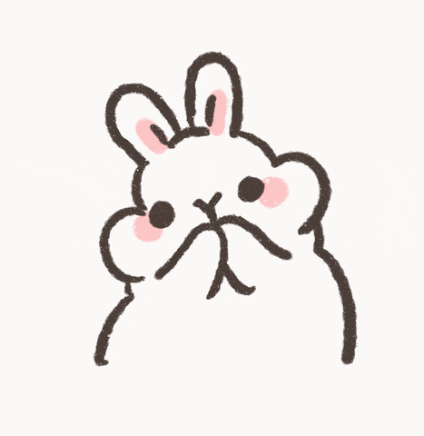 Illustration gif. White bunny with chubby cheeks holds a small heart in its paws. The heart grows until it completely covers the rabbit. Text, “Love.”