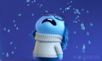Disney gif. Sadness from Inside Out wails with her head back while tears spew from her eyes like a fountain.