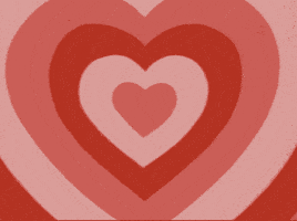 Cartoon gif. Pink and red hearts from a center heart pulse out like heart shaped ripples.  
