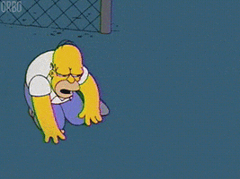 The Simpsons gif. Homer Simpson dazedly crawls in a circle on all fours while muttering to himself.