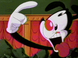Cartoon gif. Yakko Warner from Animaniacs (1993) rolls his eyes around, hangs his tongue out, and spins a finger next to his head to make the "cuckoo" gesture.
