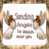 Two angels framing the words, "Sending angels to watch over you."