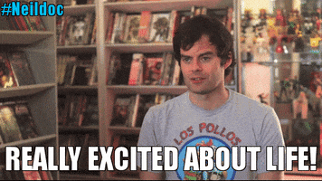 neilgaimandreamdangerously happy excited bill hader neil gaiman GIF