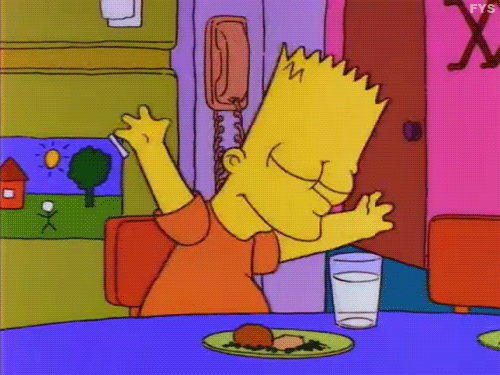 Oslavující Bart Simpson.
