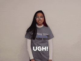 Video gif. Teenager sighs and leans back on one foot while saying, "Ugh."
