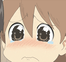 Anime gif. We see an extreme close-up of a girl's face, her eyes welling with tears and her face red with emotion.