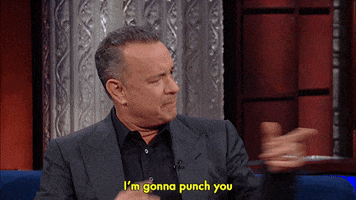 i'm gonna hit you tom hanks GIF by The Late Show With Stephen Colbert