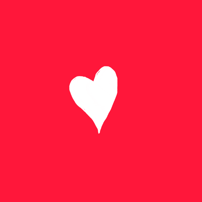 Digital art gif. White heart grows out of a red background until it fills the whole frame, then slowly shrinks until it disappears.