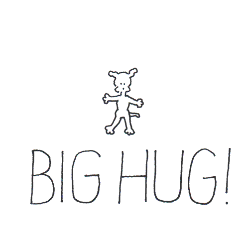Cartoon gif. Chippy the dog on its hind legs hugs itself, then looks up where a word bubble pops out saying, "Grrrr!" Text, "Big hug."