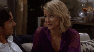 TV gif. Linsey Godfrey as Caroline Spencer in The Bold and the Beautiful looks away from someone she's talking to to use her hands to make a blowing up motion, She appears to make an accompanying sound effect, then looks back at that person.