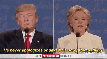 hillary clinton he never apologizes or says hes sorry for anything GIF by Election 2016