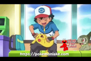 Cute Moment Ash Tickles Pikachu GIF