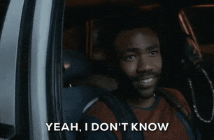 TV gif. Donald Glover as Earnest in Atlanta smiles sheepishly and shakes his head as his eyelids flutter and he says, "Yeah, I don't know."