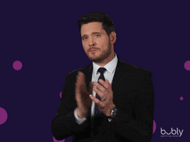 Ad gif. Michael Bublé applauds slowly for a bubly advertisement.