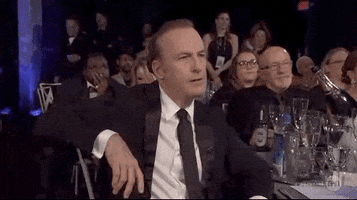 Celebrity gif. Leaning on the back of his chair at an awards show, Bob Odenkirk looks at us with eyebrows raised, unenthused, and raises his hands to gesture a feeling of indifference.
