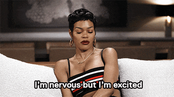 Celebrity gif. With a serious face, Teyana Taylor says, “I'm nervous but I'm excited.