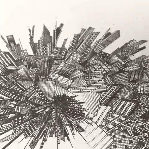 drawing cityscape GIF by Alex Evans Art
