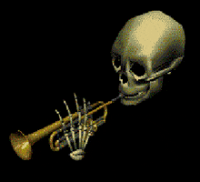 trumpet skeleton war GIF