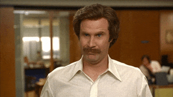 Movie gif. Will Ferrell as Ron from Anchorman raises his eyebrows, smirks, and tilts his head as he asks us: Text, "Really?" He looks down for a second, then appears to be at a loss as he looks away from us.