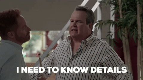 Gif of Cameron from Modern Family saying "I need to know details"