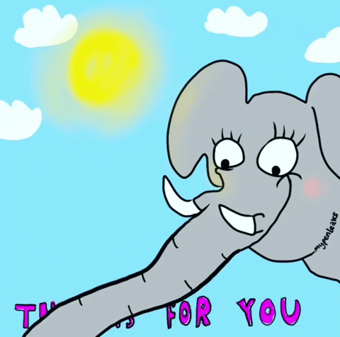 Gif s pohybujícím se kresleným slonem a anglickým nápisem This is for you.