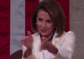 Political gif. Nancy Pelosi at the State of The Union clapping sarcastically at something that's been said. She has her arms outstretched and peers coyly at the person while clapping slowly.