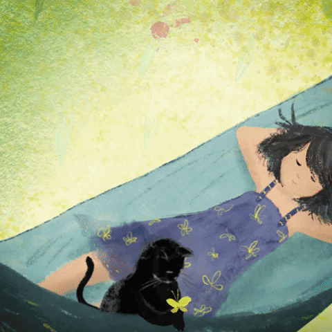 Miqan sweet black cat hammock serene GIF