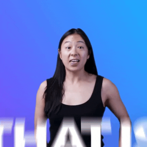 Video gif. Woman looks at us with a strained expression then shakes her head and says, "That is a bad idea," against a bright blue background. 