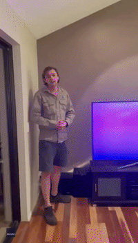 Australian Snake Catcher Removes Carpet Python From Behind Family's TV Set