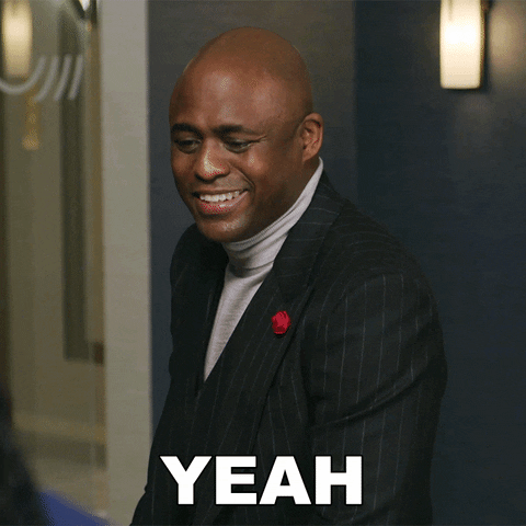 TV gif. Wayne Brady as Del in The Good Fight. He sits on the edge of a couch and nods solemnly, looking up slowly while his eyebrows raise up and he agrees and says, "Yeah."