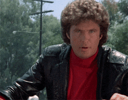 TV gif. David Hasselhoff as Michael Knight greets with a flirtatious smile, "Hi ladies."