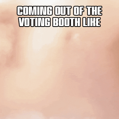 Sports gif. New Orleans Saints Wide Receiver Michael William Thomas Jr, dramatically emerging from the fog, flexing his biceps. Text, "Coming out of the voting booth like."