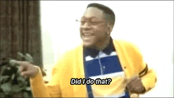 TV gif. Jaleel White as Urkel in Family Matters smiles, points, and says sarcastically, “Did I do that?