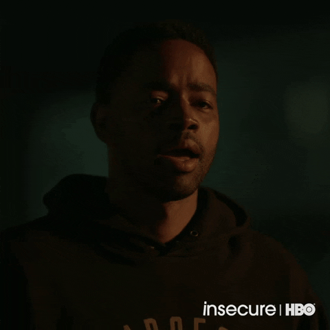 TV gif. Issa Rae and Jay Ellis as Lawrence on Insecure look at each other with sorrowful gazes. Issa nods with tears welling up in her eyes. Lawrence looks at her, trying to make words come out of his mouth. He looks away from her, down at the ground and says, “...yeah.”