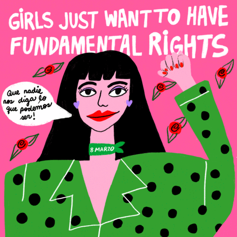 Spirited GIF celebrating International Women's Day with joyful animated figures