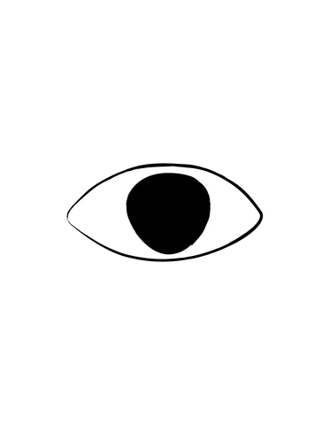 Illustrated gif. An eye with no eyelashes blinks at us in the middle of the gif before falling down and out of screen.