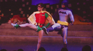 batman and robin happy dance GIF