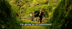 Movie gif. Billy Boyd as Pippin in Lord of the Rings runs excitedly toward us through a grassy glen, holding a long sheet of paper. Text, "I'm going on an adventure!"