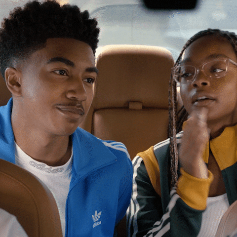 TV gif. Miles Brown as Jack in Blackish folds his hands in prayer and nods while Marsai Martin as Diane crosses her arms in annoyance.