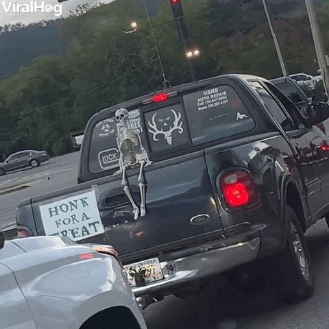 Halloween Decorated Truck Has A Funny Surprise GIF by ViralHog