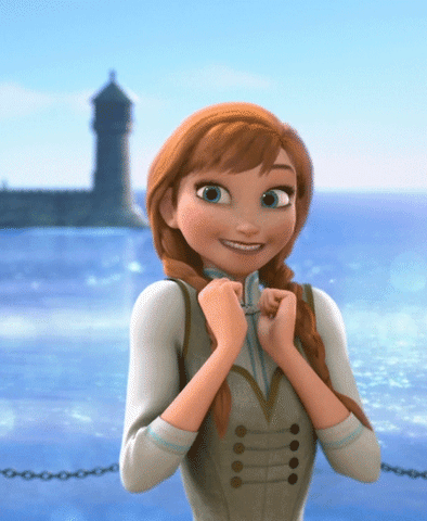 Disney gif. Anna from Frozen tightens her body, trying to control her emotion as she shivers in excitement and exclaims, "Yes!"