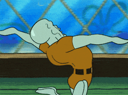 Meme gif. Squidward, buff and masculine and classically handsome, twirls around across the floor like a ballerina with his eyes closed and mouth ajar passionately.