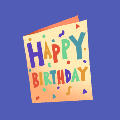 Illustrated gif. A card says, "Happy Birthday," on front and it opens up and the text inside is written, “I have no idea how old you are…and it doesn't matter" as confetti falls.