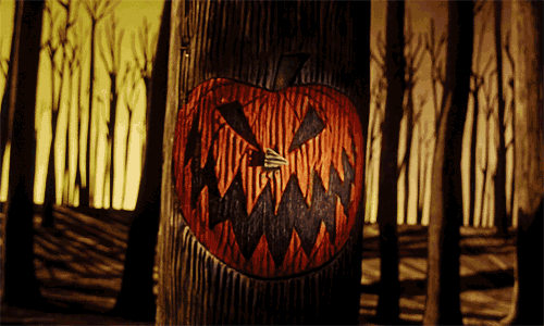 Gif from the movie Nightmare Before Christmas of the Halloween Tree's pumpkin door opening.