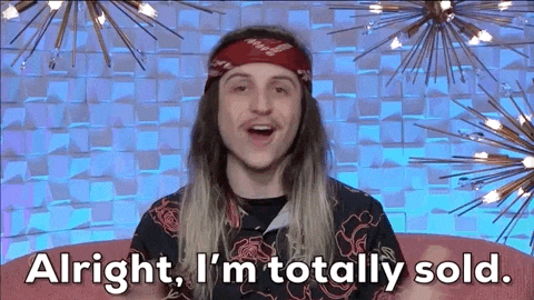 Gif of man in bandana sitting in Big Brother Chair saying Alright I'm totally sold
