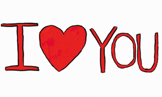 Text gif. Red childlike writing reads "I [heart] you" with an arrow flying in to pierce the heart.