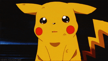 Movie gif. Pikachu from the Pokemon Movie looks at us with his ears turned down and big sparkling eyes that are welled up with tears. His lips quiver as his tears fall down his cheek in hopelessness.