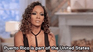 Reality TV gif. Evelyn Lozada on Basketball Wives saying, "Puerto Rico is part of the United States."