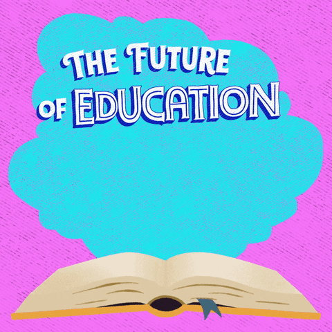 Digital art gif. Aqua blue cloud hovers over an open book against a pink background. Text, “The future of education in Florida is on the ballot.”
